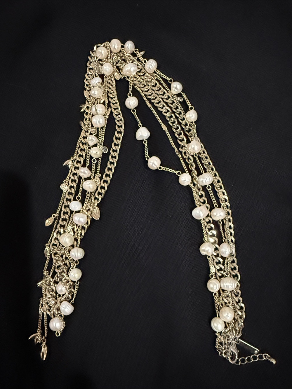 White House Black Market Pearl and Gold -Tone 3 Layered Necklace 17" 3"ext